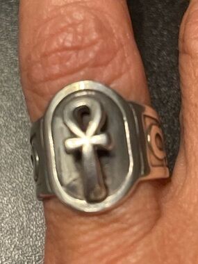 Vintage Sterling Ankh Cigar Band Ring - size adjustable